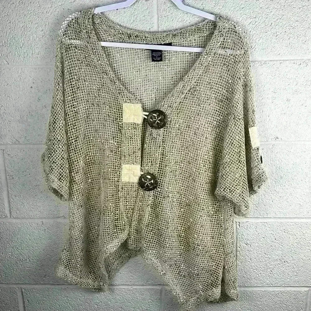KAKTUS Womens Open Weave Lagenlook Cardigan Boho Wheat/Natural Color Sz large
